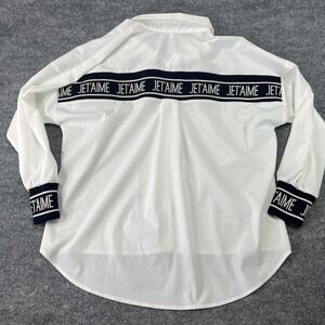 Top Women's button Up Blouse White "Jet'aime" (I Love You) Size Large